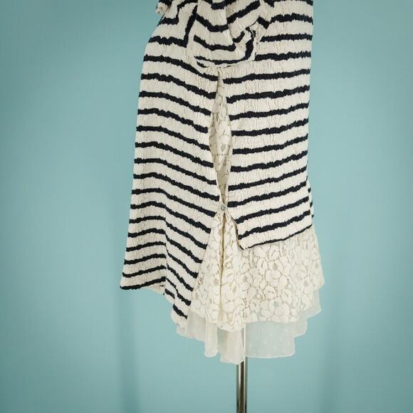 Postmark Anthropologie Size Medium M White Blue Stripe Lace Back Boho Cardigan - Picture 3 of 9